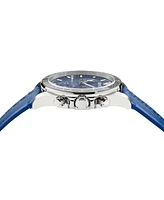 Versace Men's Swiss Chronograph Greca Blue Leather Strap Watch 43mm