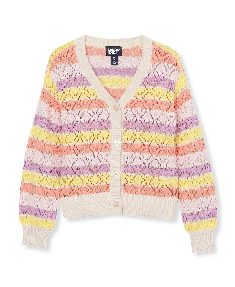 Lands' End Girls Button Front Pointelle Knit Cardigan