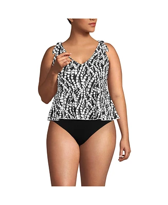 Lands' End Women's Plus Tie Shoulder Flutter Tankini Top