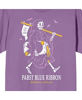 Pabst Blue Ribbon Halloween Skeleton With Beer Crew Neck Short Sleeve Lavender Men's