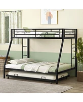 Modern Bunk Bed Frame with Pull-Out Trundle for Guest Rooms and Extra Sleeping Space