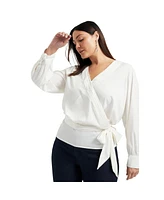 June + Vie Women's Plus Size Faux Wrap Blouse