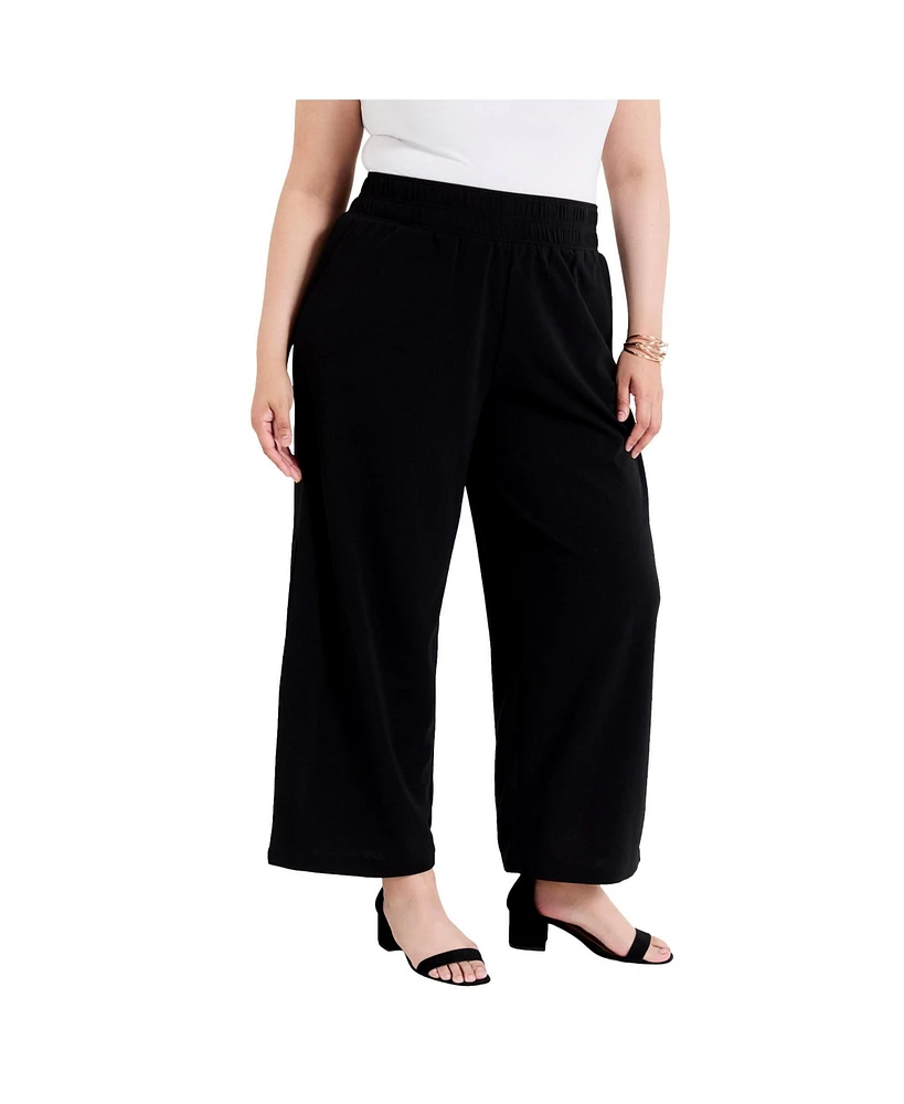 June + Vie Women's Plus Cropped Wide-Leg Pants