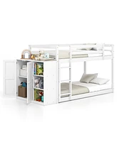 Bunk Bed with Convertible Bookcase and Ladder, Space-Saving Design for Kids' Rooms