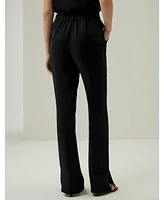 Women's Silk Straight Leg Trousers with Side Slit