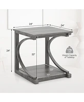 C-shaped 2 Tier Square End Table Sofa Side Table