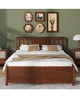 Wooden Platform Bed with Headboard and Slat Support