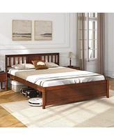 Wooden Platform Bed with Headboard and Slat Support