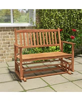 Patio Glider Loveseat Chair Swing Rocking Bench with Slatted Seat & Curved Backrest
