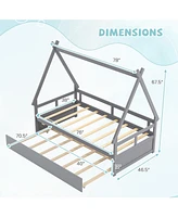 Playful House Bed with Trundle and Secure Guardrail for Children