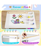 Kids Art Table and Chair Set Toddler Craft Drawing Desk-White