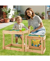 Wooden Sand and Water Tables with Protective Cover for Kids-Natural