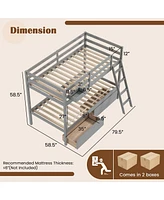 Durable Wooden Bunk Bed Frame with Built-In Storage Drawers and Ladder for Small Bedrooms