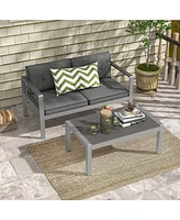 2 Pcs Patio Aluminum Sofa Set Coffee Table Cushioned Loveseat Wpc Armrests