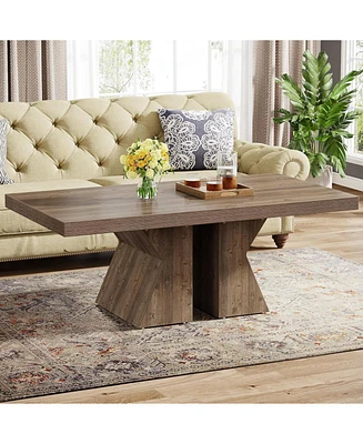 Tribesigns Wood Coffee Table, 47-Inch Rectangular Center Table with Thick Wooden Base