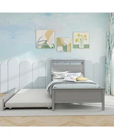 Wooden Bed Frame with Trundle for Teens and Adults