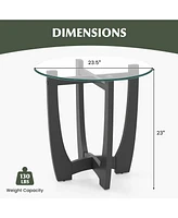 Round End Side Table with Tempered Glass Tabletop