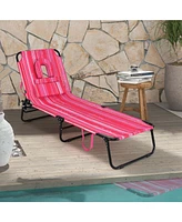 Beach Chaise Lounge Chair with Face Hole Pillows & 5-Position Adjustable Backrest
