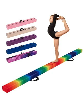 8 Ft Folding Gymnastic Beam with Anti-slip Base Pine Wood Frame Carrying Handle