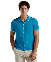 Original Penguin Men's Slim-Fit Drop Needle Button Front Short Sleeve Sweater Polo Shirt