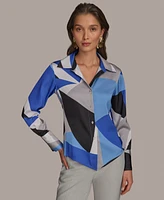 Donna Karan New York Women's V-Hem Collared Blouse, Regular & Petite Sizes