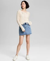 And Now This Women's Pointelle-Knit Scoop-Neck Cardigan, Exclusively at Macy's