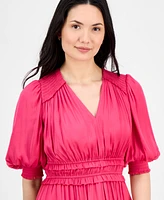T Tahari Women's V-Neck Smocked-Waist Tiered Dress