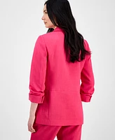 T Tahari Women's Ruched-Sleeve Open-Front Blazer