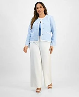 Tahari Asl Plus Size Textured Blazer U Neck Tank Top Wide Leg Pants