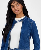 Hugo Women's Cropped Mandarin-Collar Denim Jacket