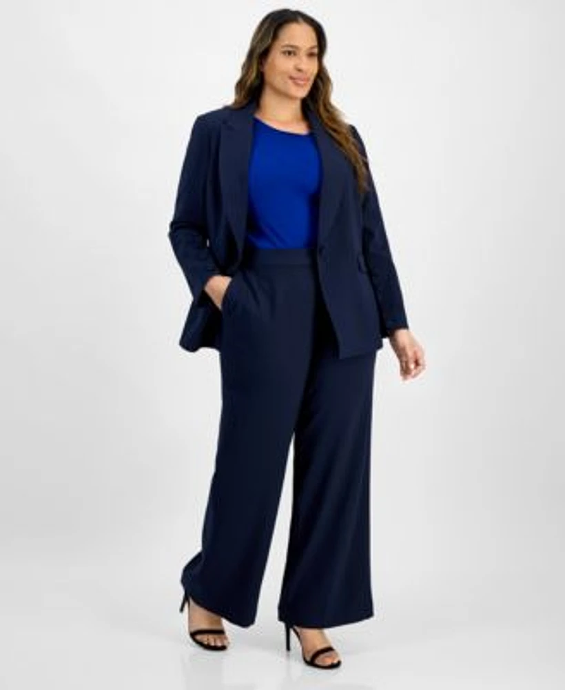 Tahari Asl Plus Size Single Button Crepe Blazer Wide Leg Pants