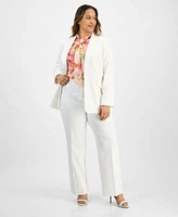 Tahari Asl Plus Size Peak Lapel Blazer Floral Tie Neck Blouse Mid Rise Pants