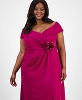 Alex Evenings Plus Rosette-Trim Slit-Front A-Line Dress