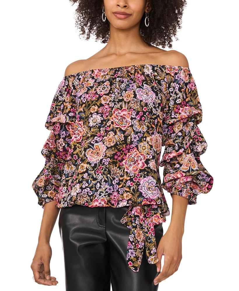 Vince Camuto Women's Floral-Printed Off-The-Shoulder Bubble-Sleeve Top