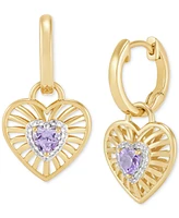 Macy's Amethyst or Garnet (1/2 ct. t.w.) & White Topaz (1/8 Heart Drop Earrings 14K Yellow Gold Over Sterling Silver