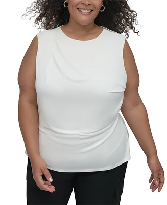 Dkny Plus Gathered Zip-Shoulder Sleeveless Blouse