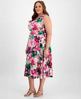 Kasper Plus Floral-Print Sleeveless Fit & Flare Dress