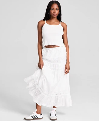 And Now This Women's Embroidered Cotton Lace-Trim Tiered Maxi Skirt, Exclusively at Macy's