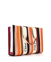 Pre-Owned Chloe Large Woody Tote Striped Linen