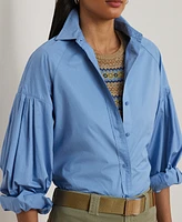 Lauren Ralph Petite Cotton Poplin Blouson-Sleeve Shirt