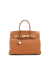 Pre-Owned HERMES Birkin 30 Handbag Brown Clemence with Gold Hardware