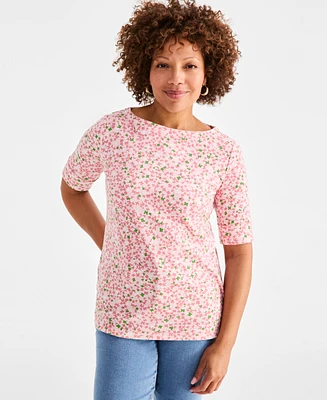 Style & Co Women's Printed Boat-Neck Elbow-Sleeve Top, Exclusively at Macy's