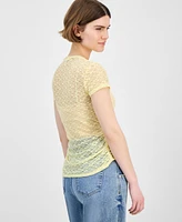 Bar Iii Women's Lace Short-Sleeve Crewneck Tee, Exclusively at Macy's