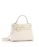 Pre-Owned Hermes Kelly 28 Handbag Light Togo with Gold Hardware