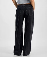 Madden Girl Juniors' Seam-Front High-Rise Wide-Leg Jeans