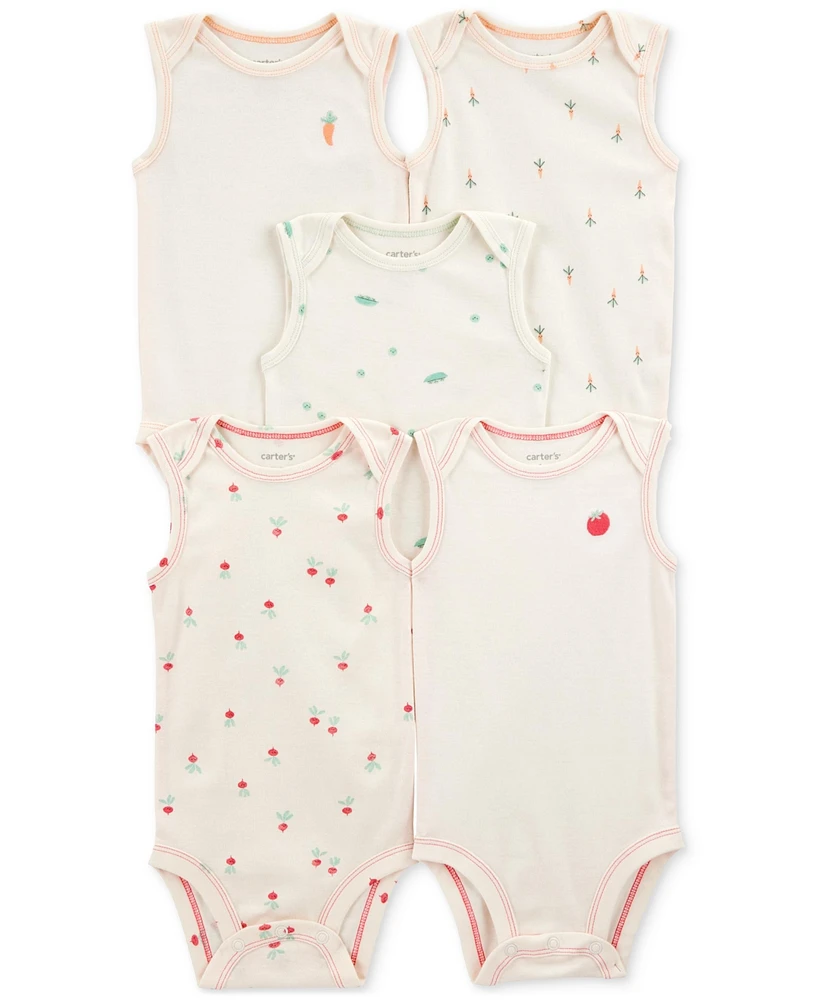 Carter's Baby Cotton Vegetables Sleeveless Bodysuits, Pack of 5