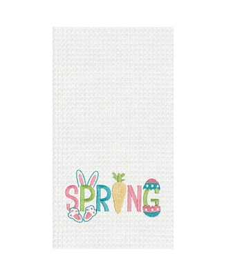 Spring" Easter Egg Bunny Rabbit Embroidered Cotton Waffle Weave Kitchen Dishtowel