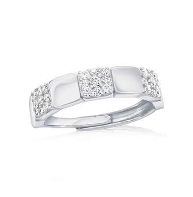 Sterling Silver, Square Polished & Pave Cz Half Eternity Ring