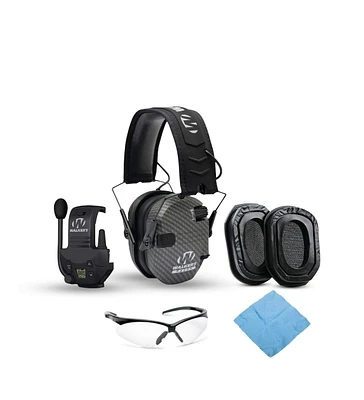 Walkers Razor Slim Electronic Muff (Carbon) Bundle with Walkie Talkie Gel Filled Earpad and Glasses