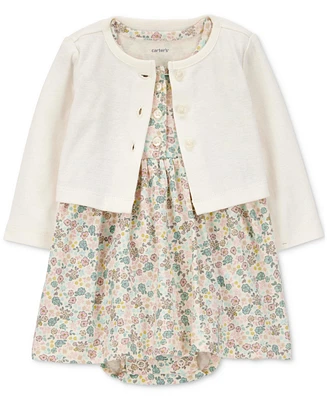 Carter's Baby Girls Cotton Floral Dress & Cardigan, 2 Piece Set